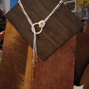 Handmade OOAK Lariat Crystal And Flower Necklace